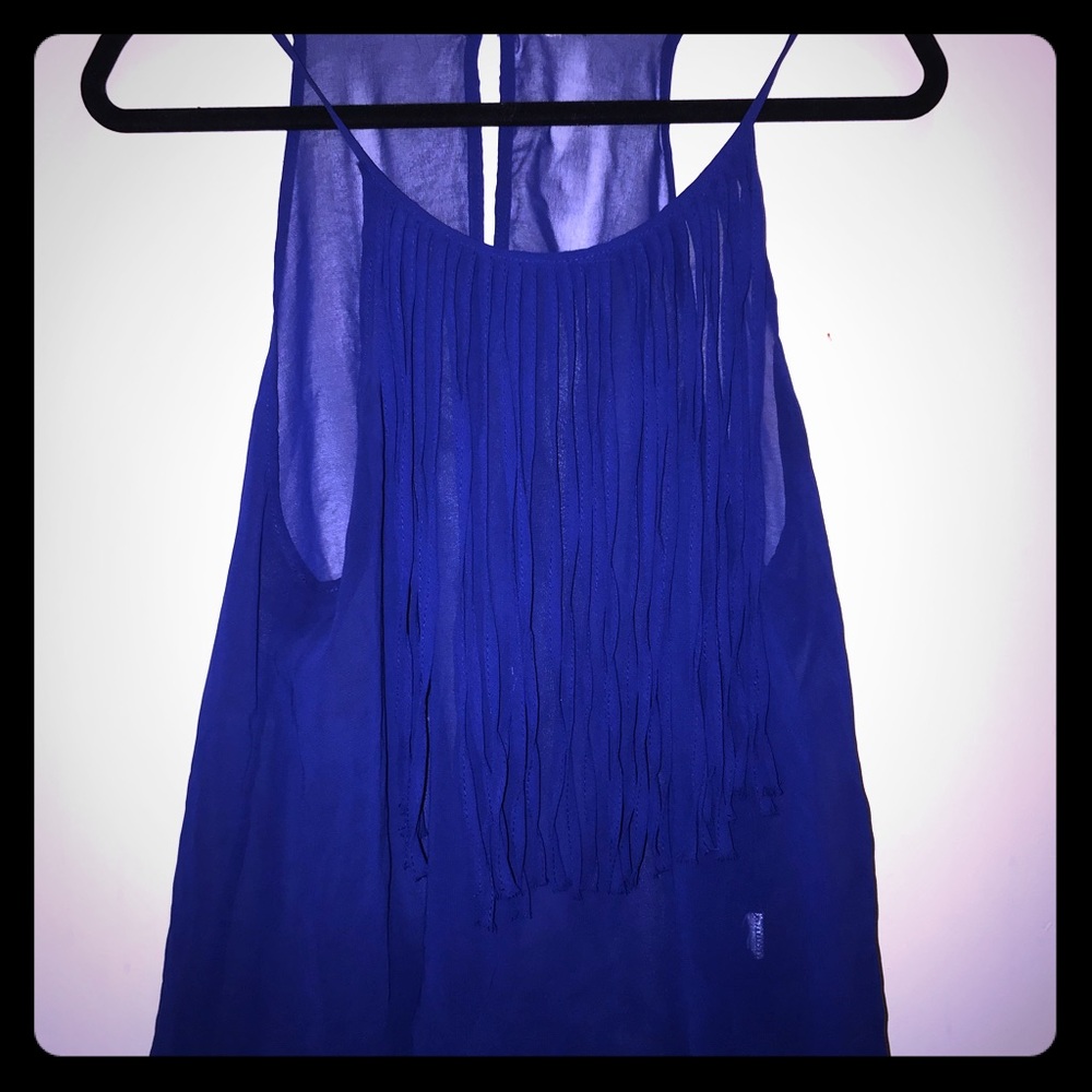 Blue fringe top